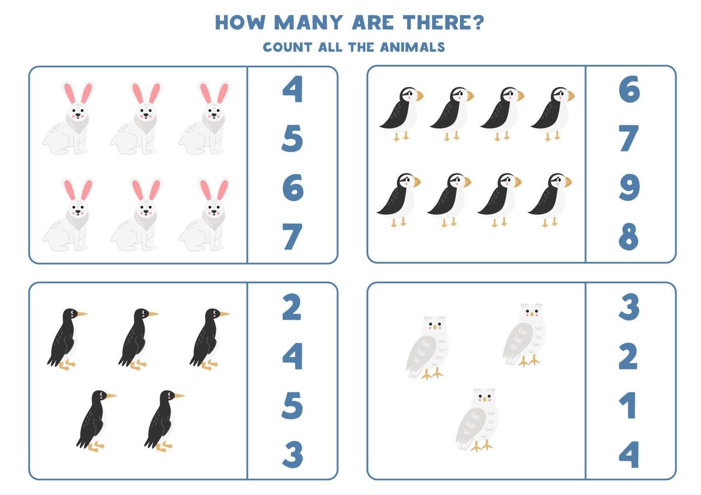Count all Arctic animals and circle the correct answers. vector