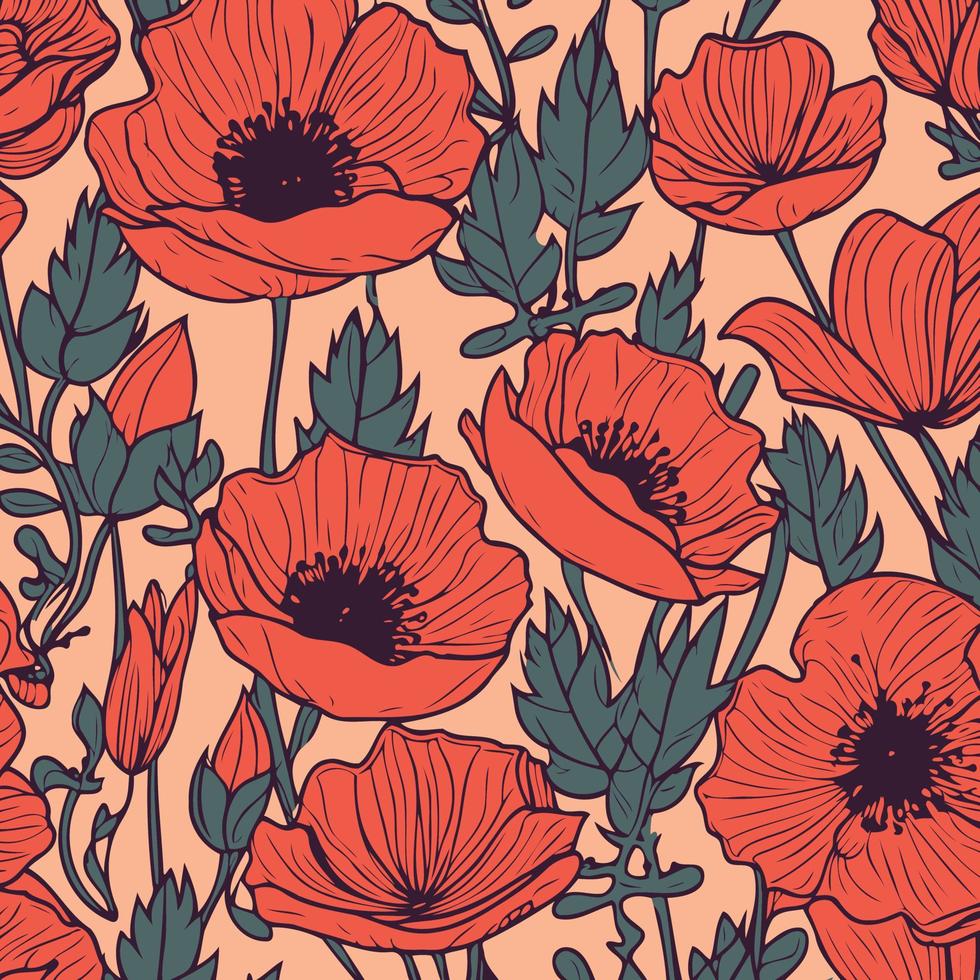 Red poppy flowers background vector