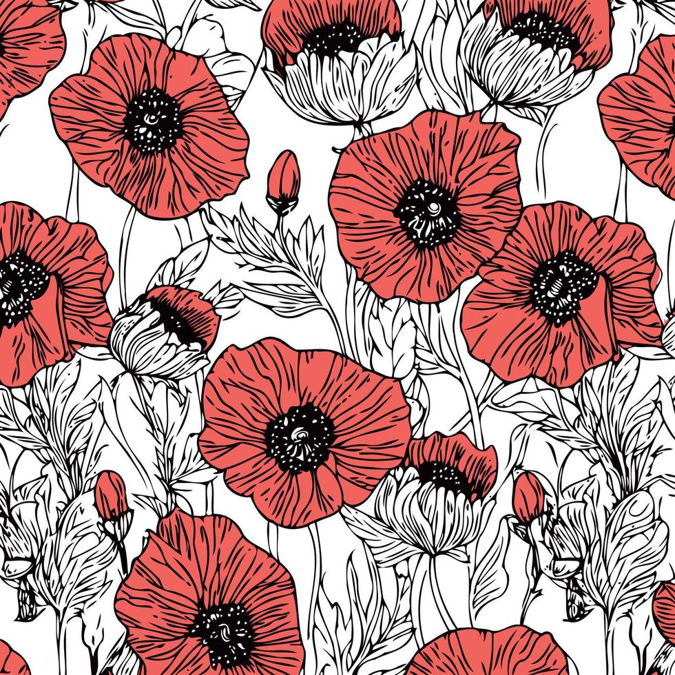 Red poppy flowers background vector
