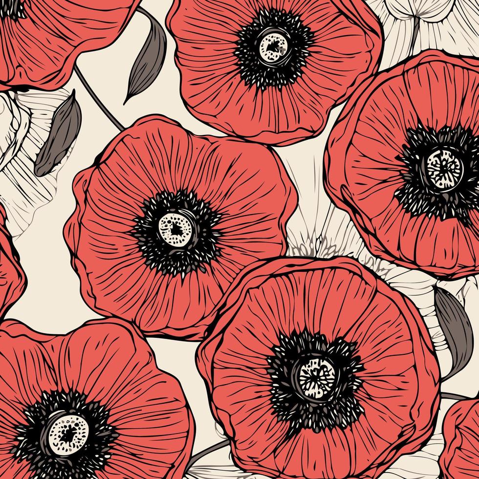 Red poppy flowers background vector