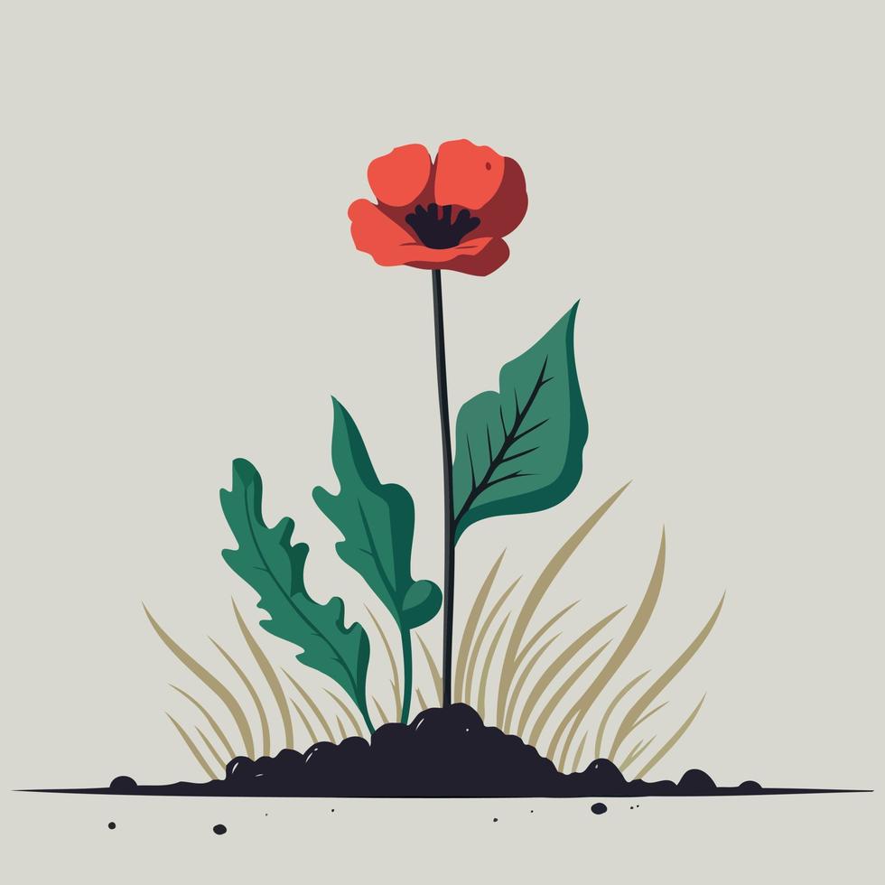 One red poppy flower vector