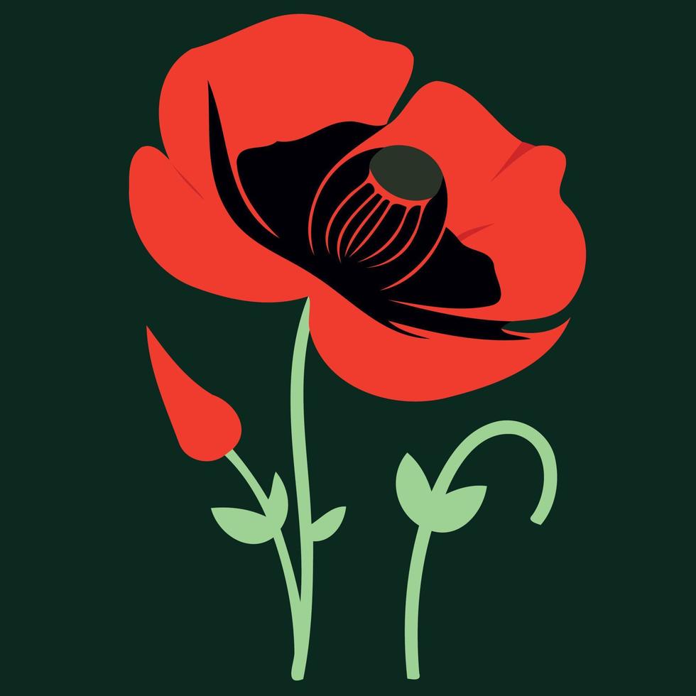 One red poppy flower vector