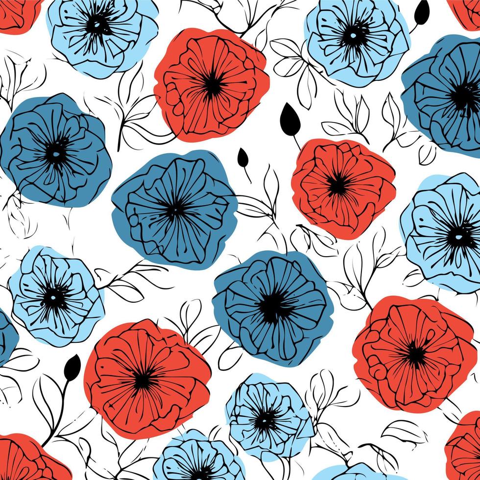 Background of red poppy flowers following the colors of the united states of america flag vector