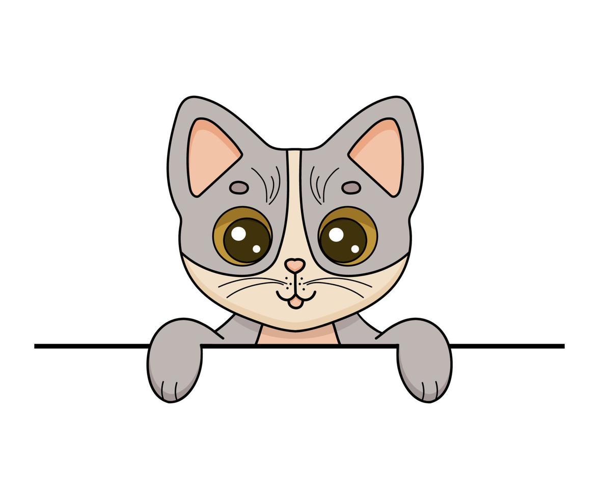 Hand drawn vector illustration character cat. Funny flat cartoon kitty isolated on white. Peeking cat