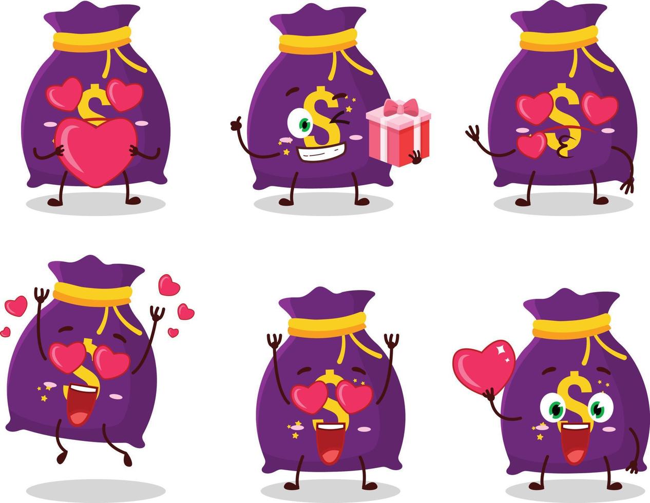 magia dinero saco dibujos animados personaje con amor linda emoticon vector