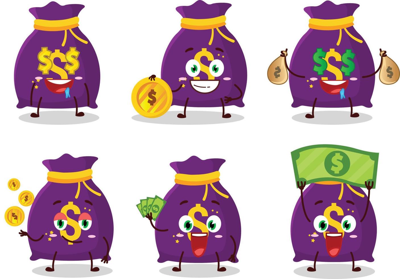 Magic money sack cartoon character with cute emoticon bring money vector