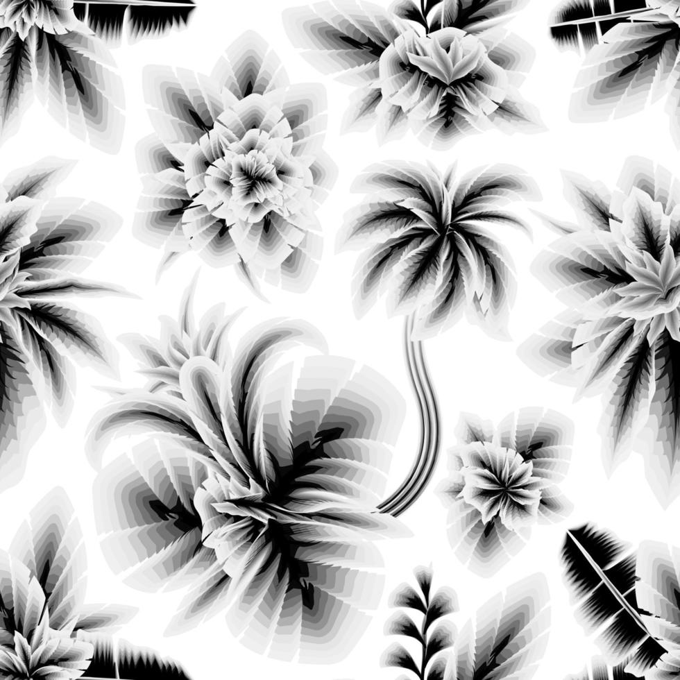 vintage nature ornament seamless pattern with botanical leaves and plants foliage on white background for textile, fabric, wallpaper, surface design. Floral background. Exotic summer. monochromatic vector