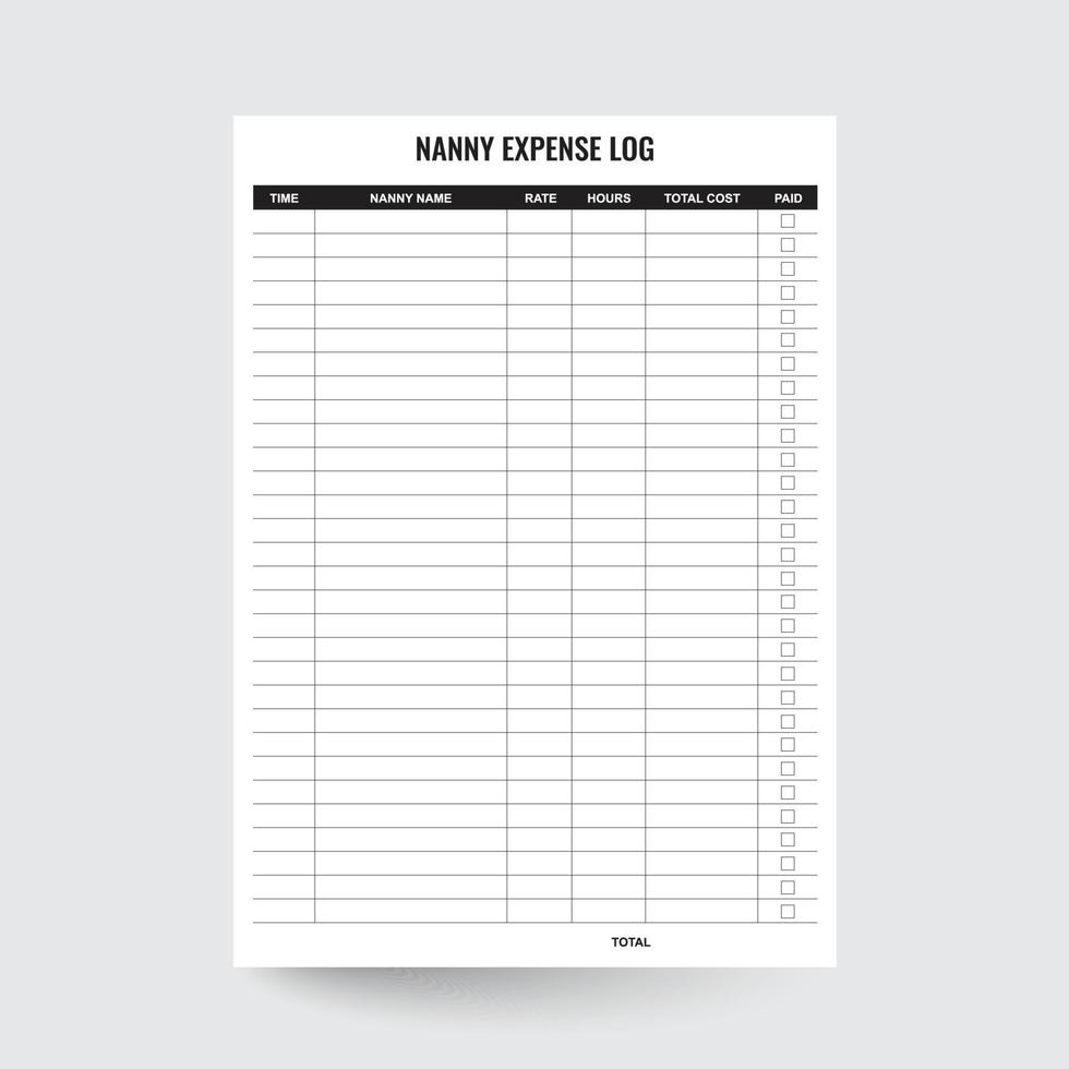 Nanny Expense Log,Nanny Expense Tracker,Babysitter Tracker,Child Expense Log,Nanny Planner,Child Expense Log vector