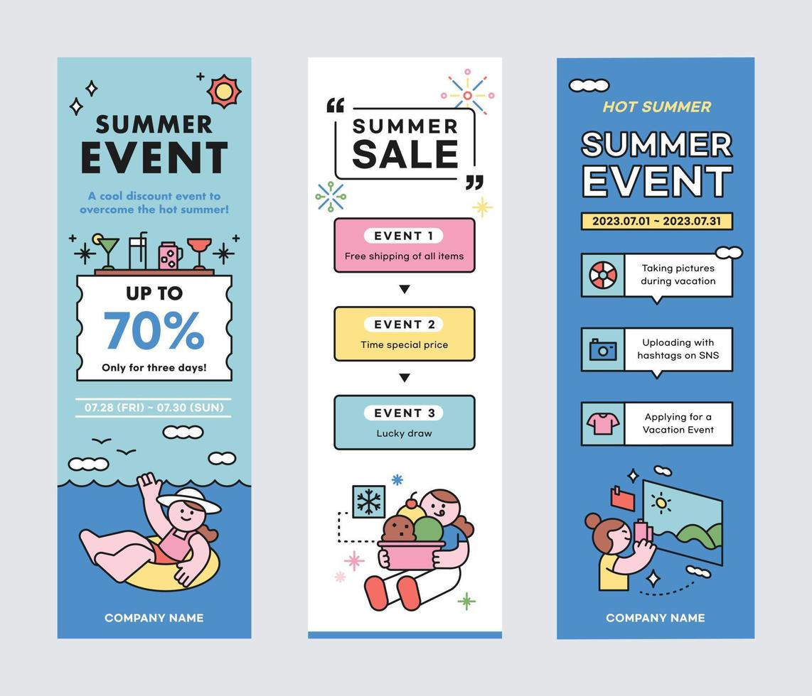 People enjoying summer. Sale event summer promotion vertical banner. vector