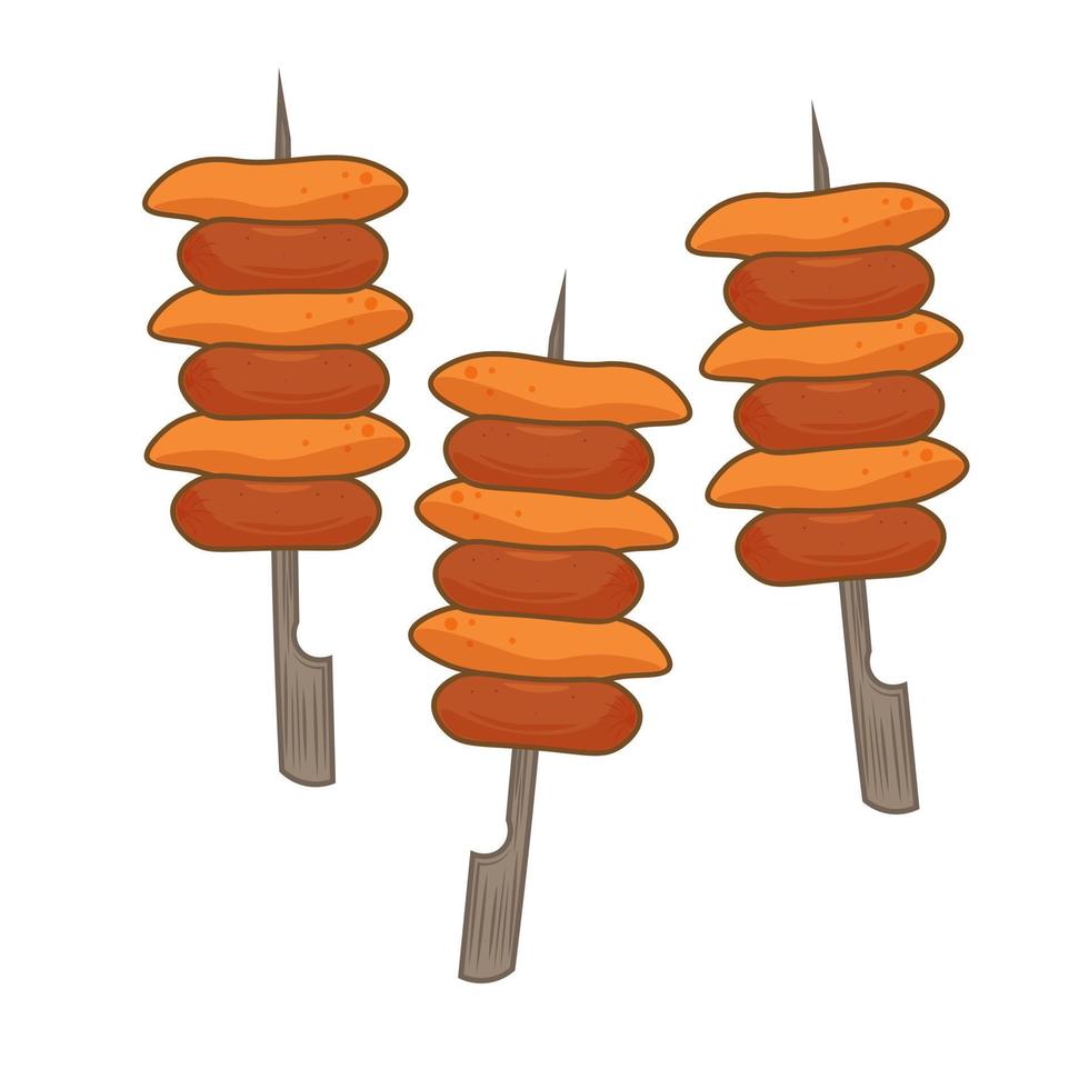 Korean Street Food Cartoon Illustration Logo So tteok So tteok Tteokbokki On A Bamboo Skewer vector