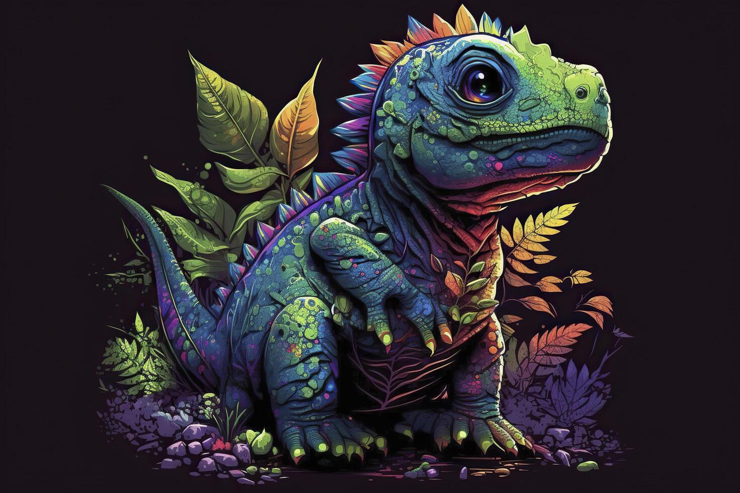 Dinozaur portrait in neon colors. . photo
