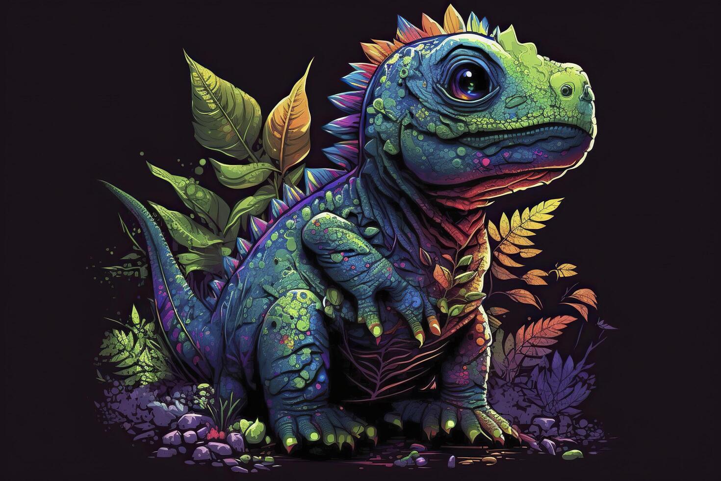 Dinozaur portrait in neon colors. . photo
