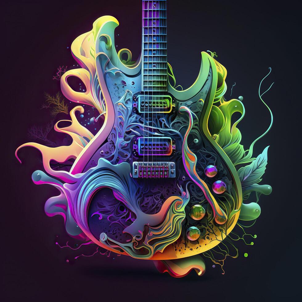 guitarra en neón colores. generativo ai. foto