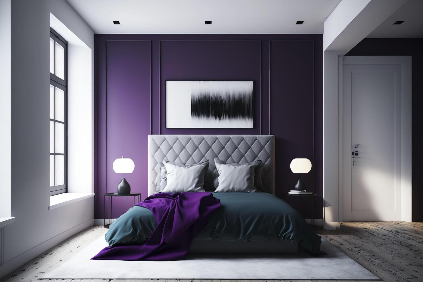 Cute interior of a bedroom with modern furniture. Generative AI ...