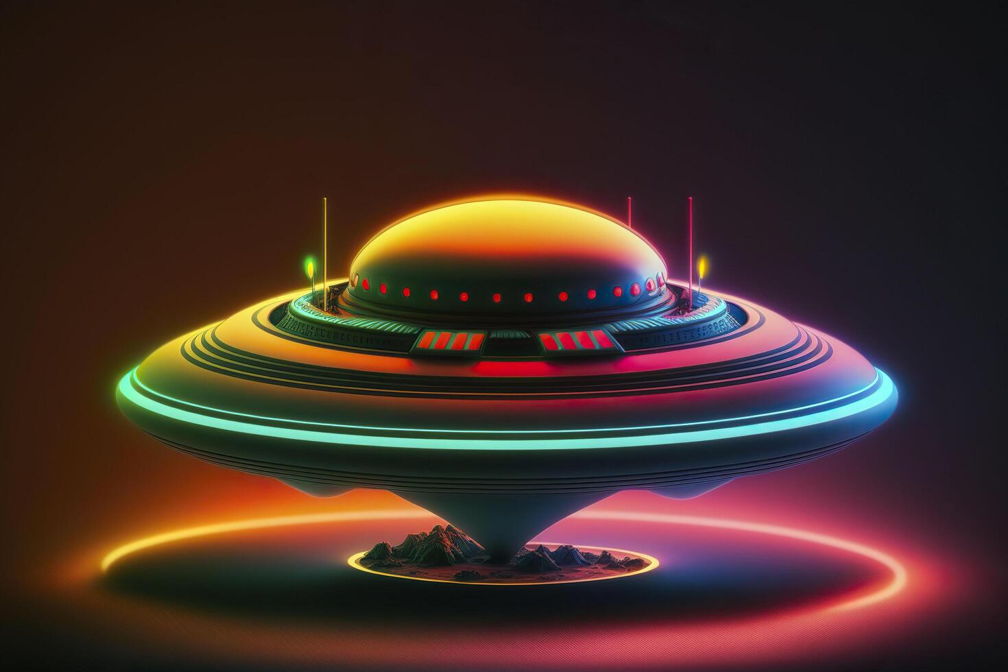 Fantasy flying saucer, neon colors. . photo