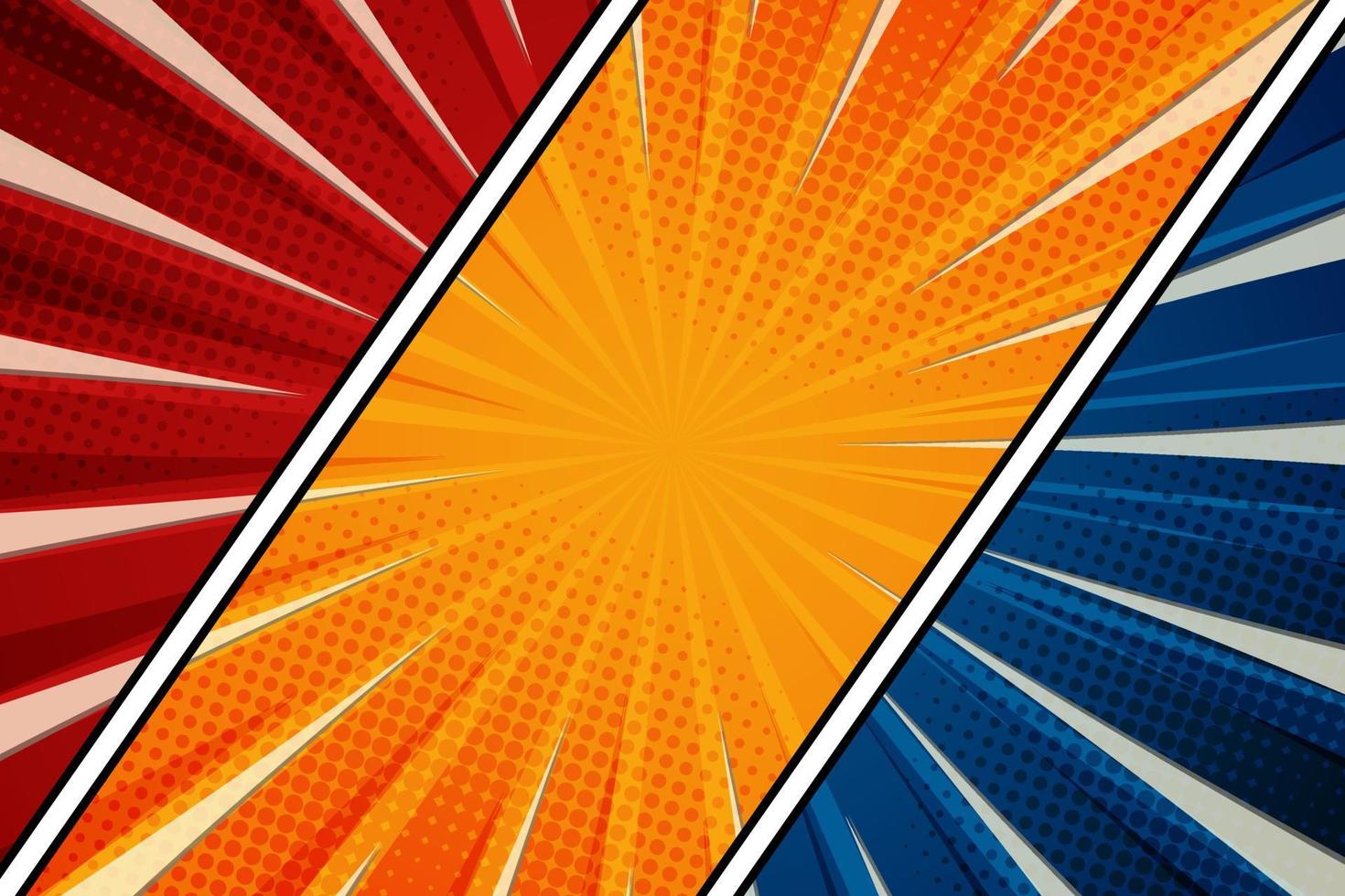 Modern sunburst comic style background with halftone vector illustration