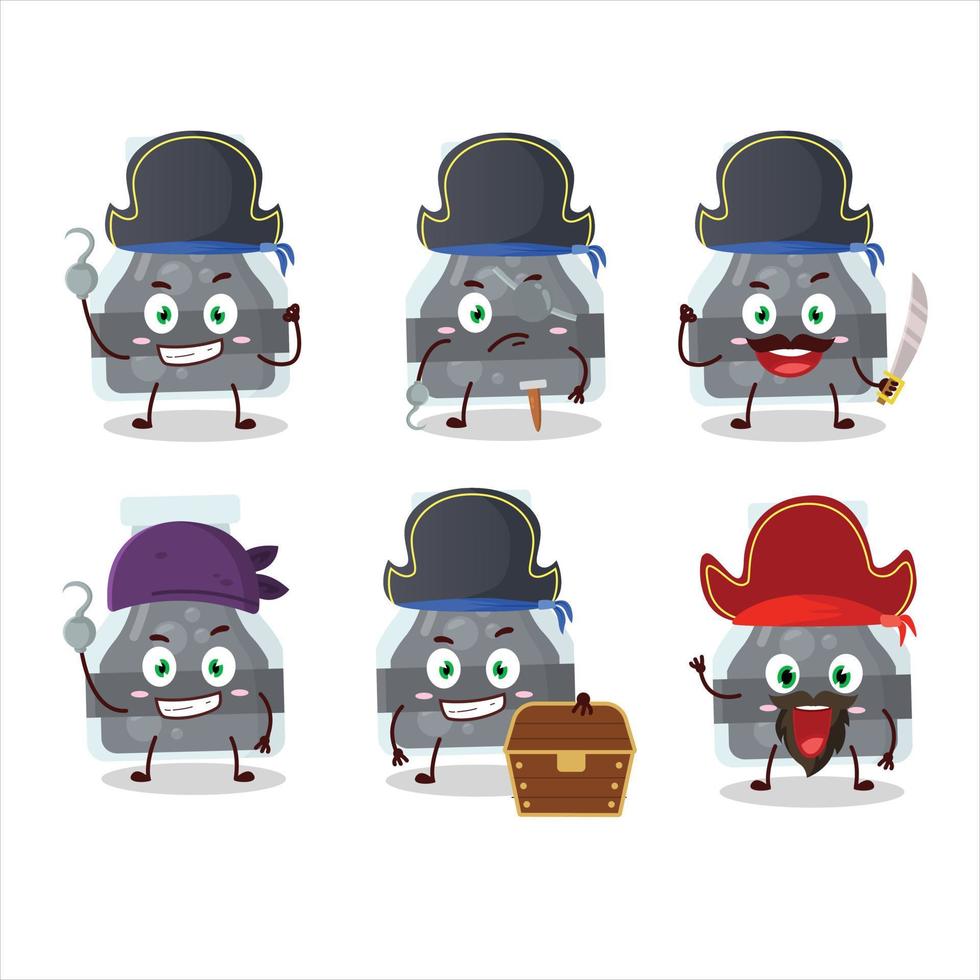 dibujos animados personaje de negro poción con varios piratas emoticones vector