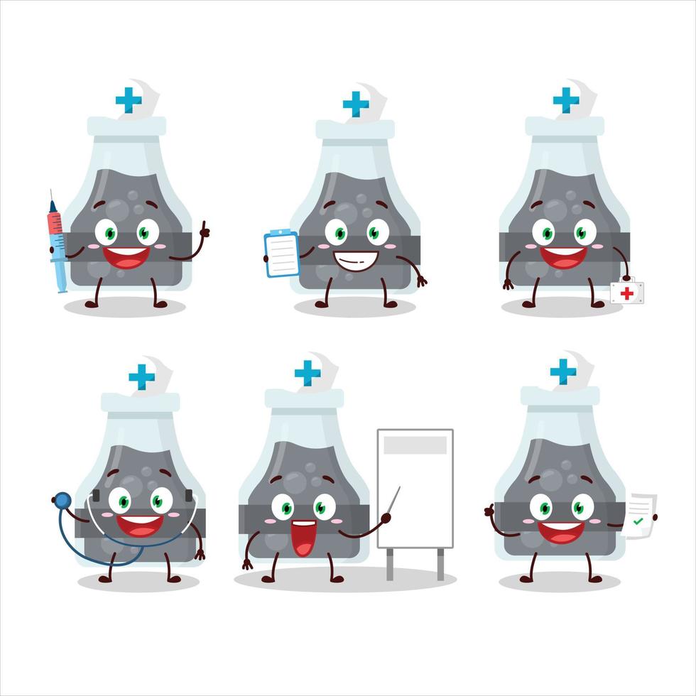 médico profesión emoticon con negro poción dibujos animados personaje vector
