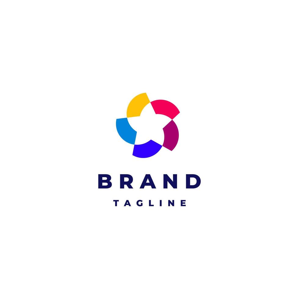 Star Inside Colorful Rotating Geometric Shapes Logo Design. Five Colorful Geometric Shapes Forming Star Symbol Design. vector