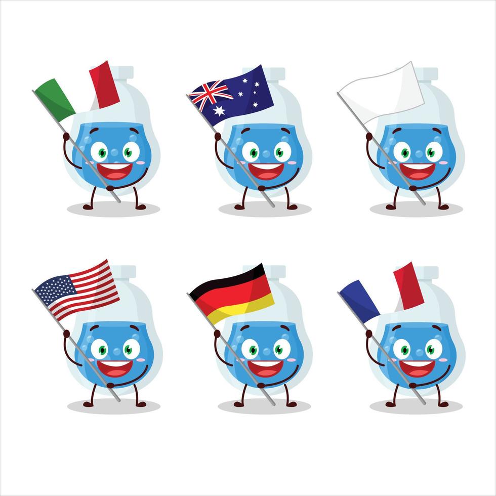Blue potion cartoon character bring the flags of various countries vector