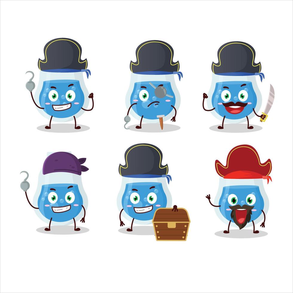 dibujos animados personaje de azul poción con varios piratas emoticones vector