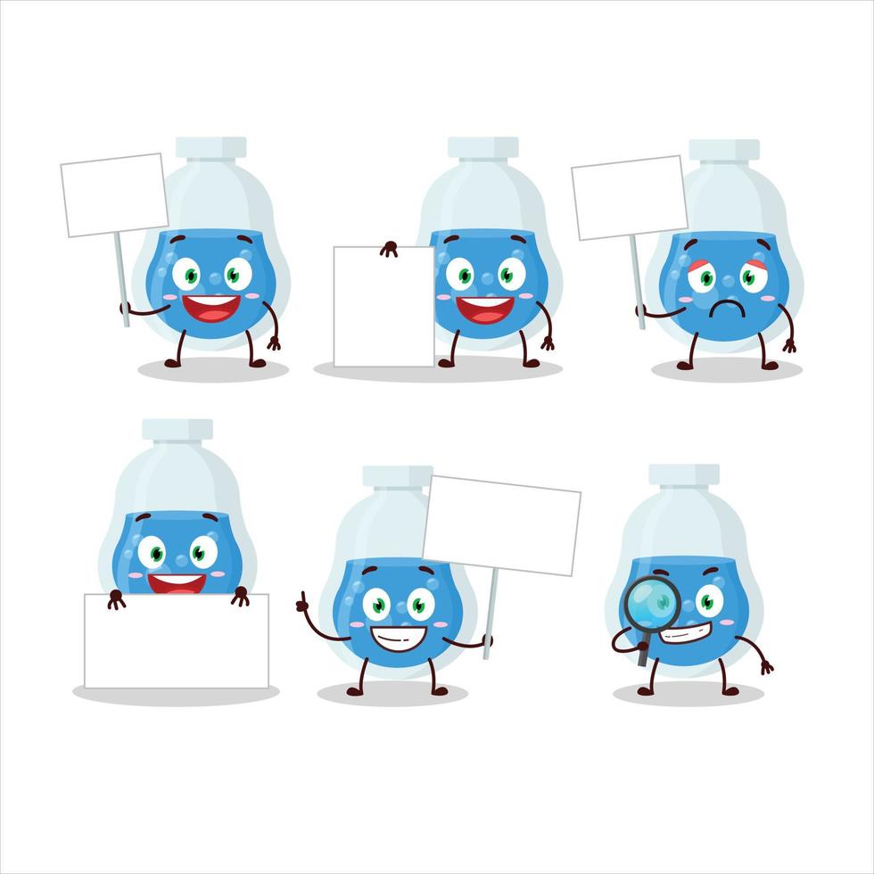 Blue potion cartoon character bring information board vector