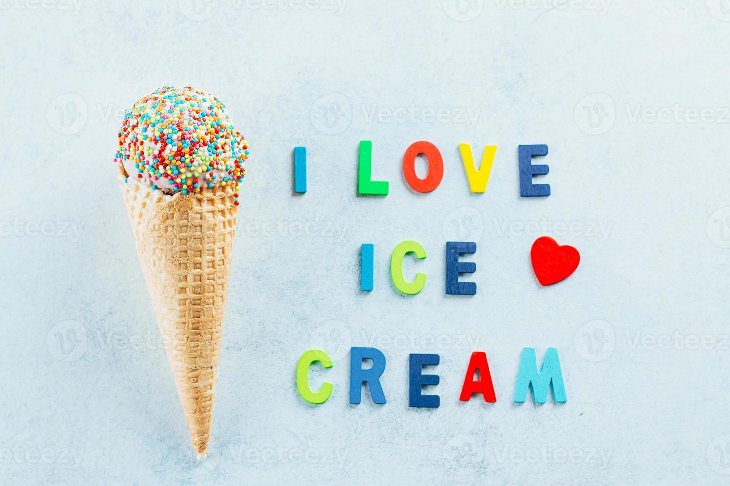 Summer greeting card. Ice cream cones with sprinkles.Tasty Dessert ice-cream, yummy delicious treat photo