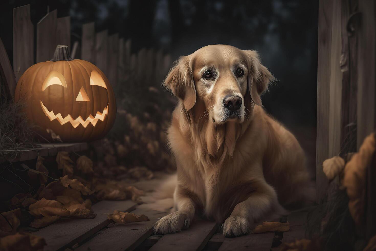 Golden retriever Halloween background. . photo