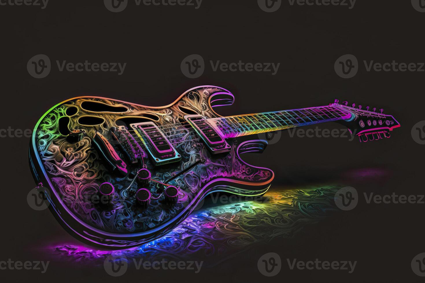 guitarra en neón colores. generativo ai. foto