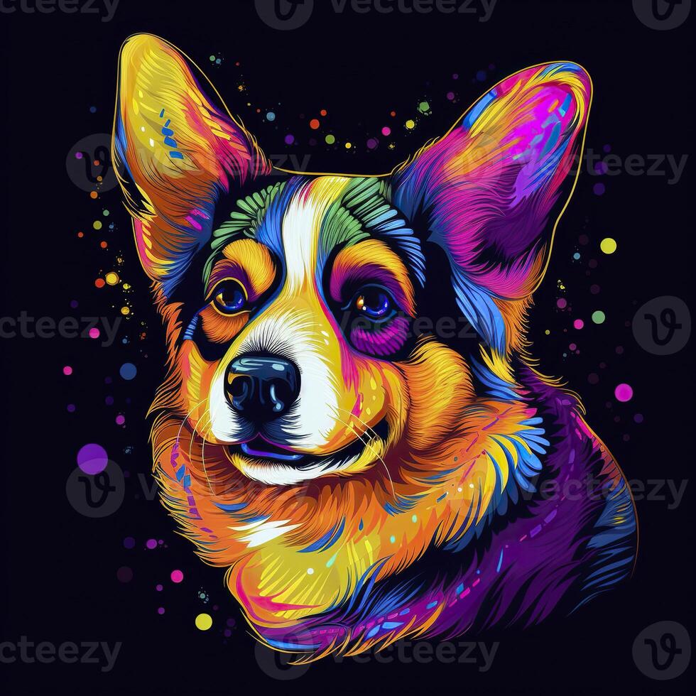 Corgi portrait in neon colors. . photo
