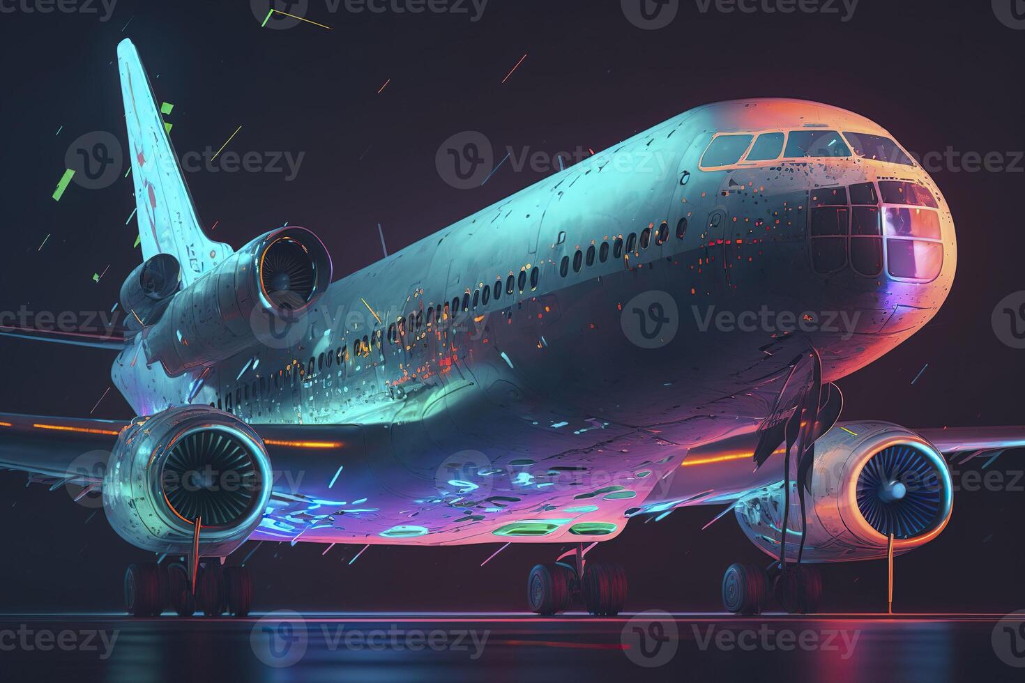 Plane in neon colors. . photo