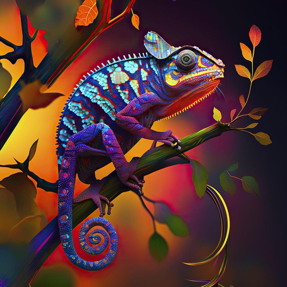 Chameleon in neon colors. . photo