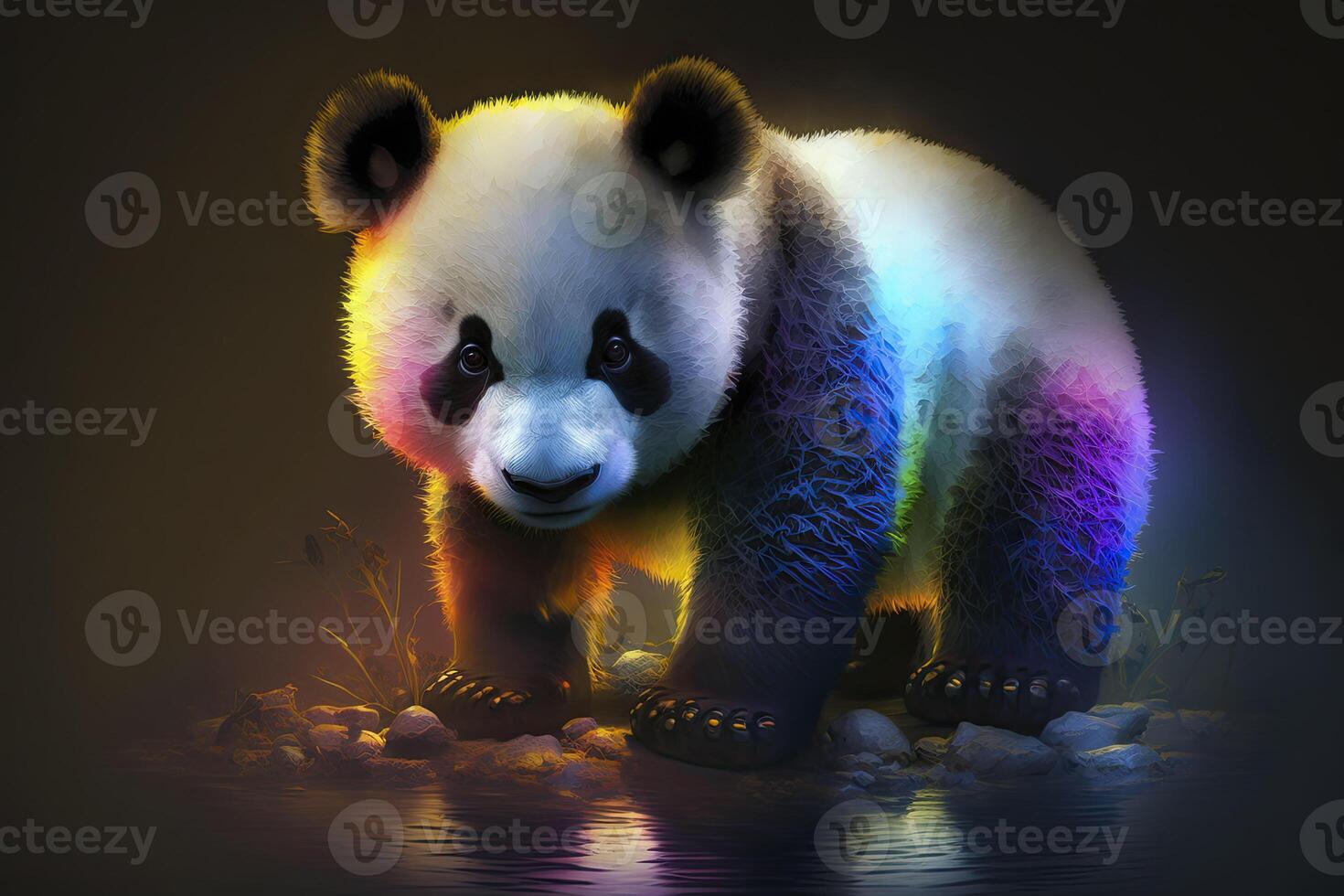 Panda portrait in neon colors. . photo