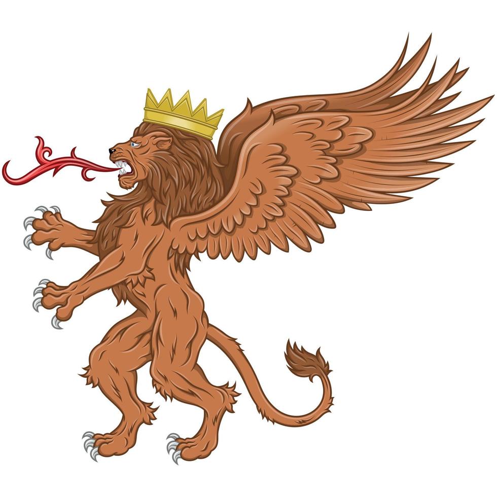 winged rampant lion vector with crown