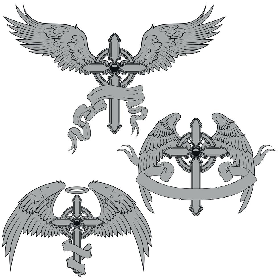 winged christian cross vector design