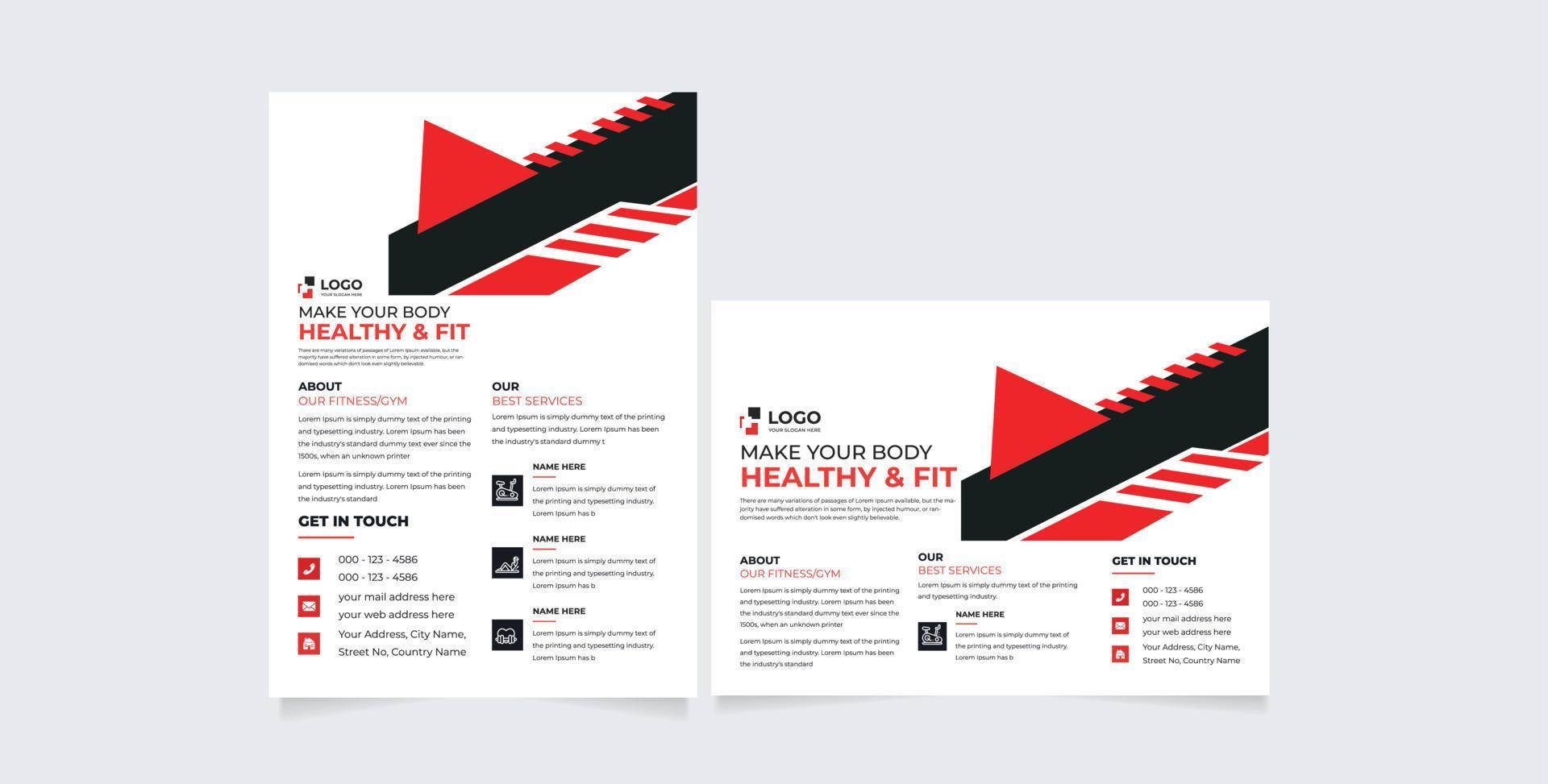 Modern Abstract Fitness training and gym flyer template. Fitness and gym flyer for your business. Fitness, gym, club, flyer, print-ready, bodybuilding, gym flyer vector