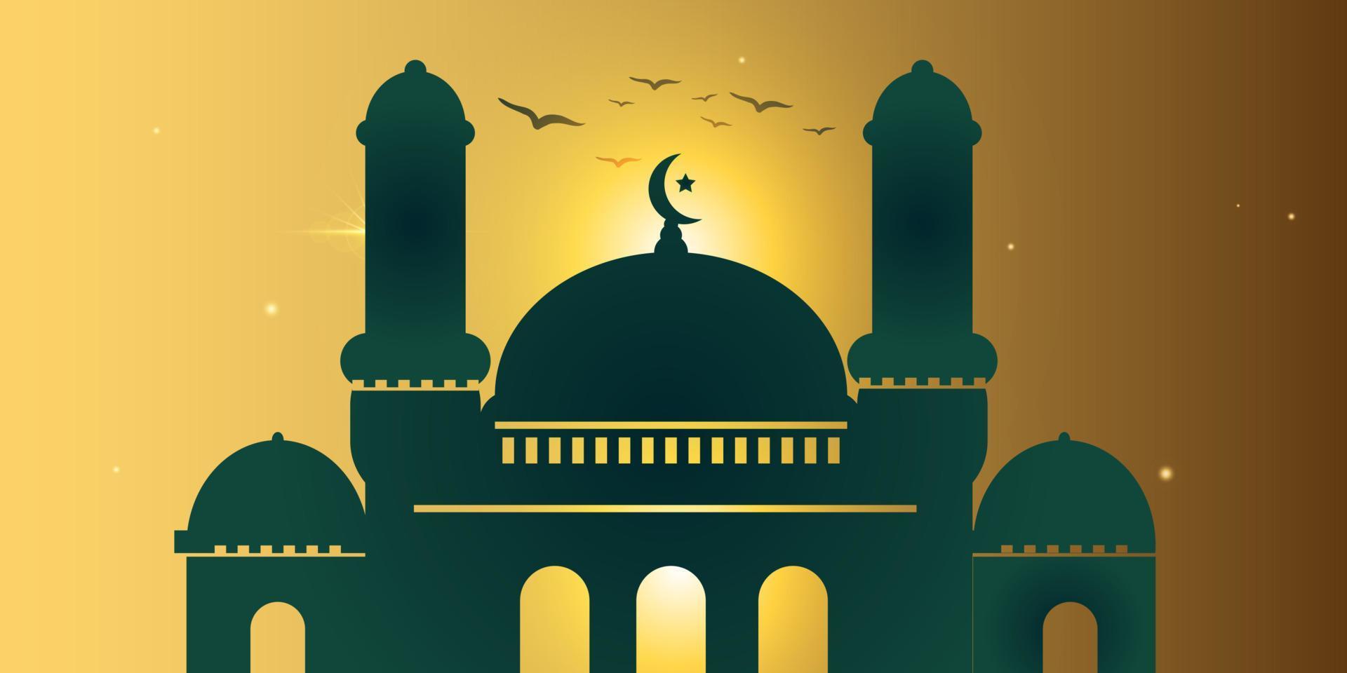 Ramadan kareem greeting card with mosques and birds. vector