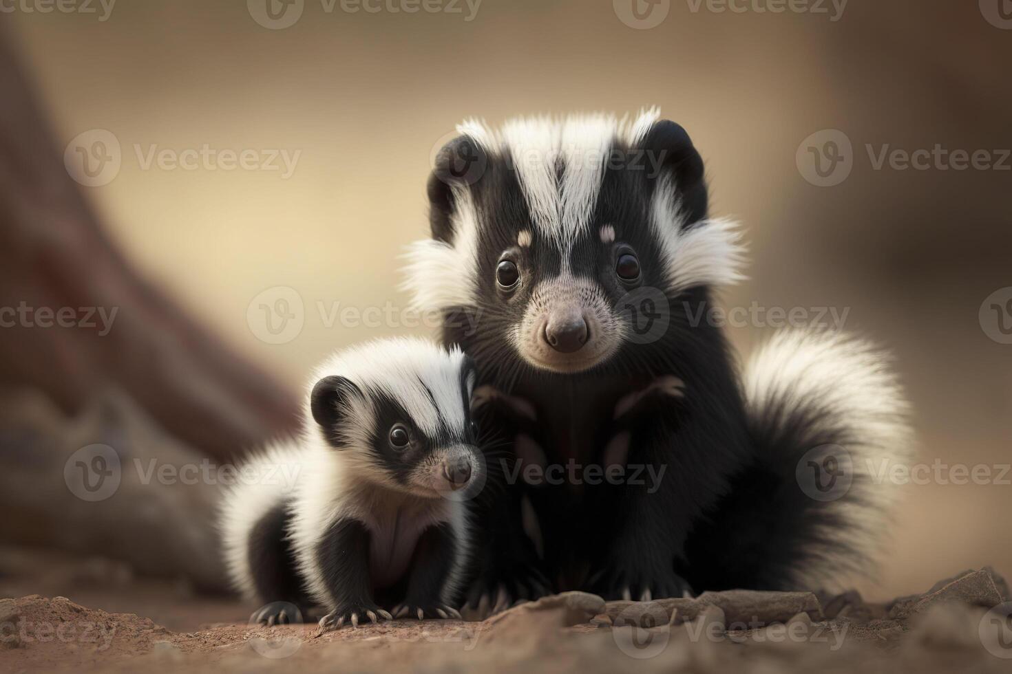 Skunk with a baby. . photo