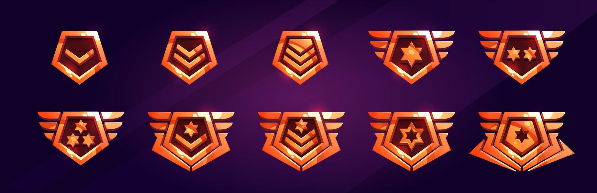 Military rank badges, army insignia icons vector