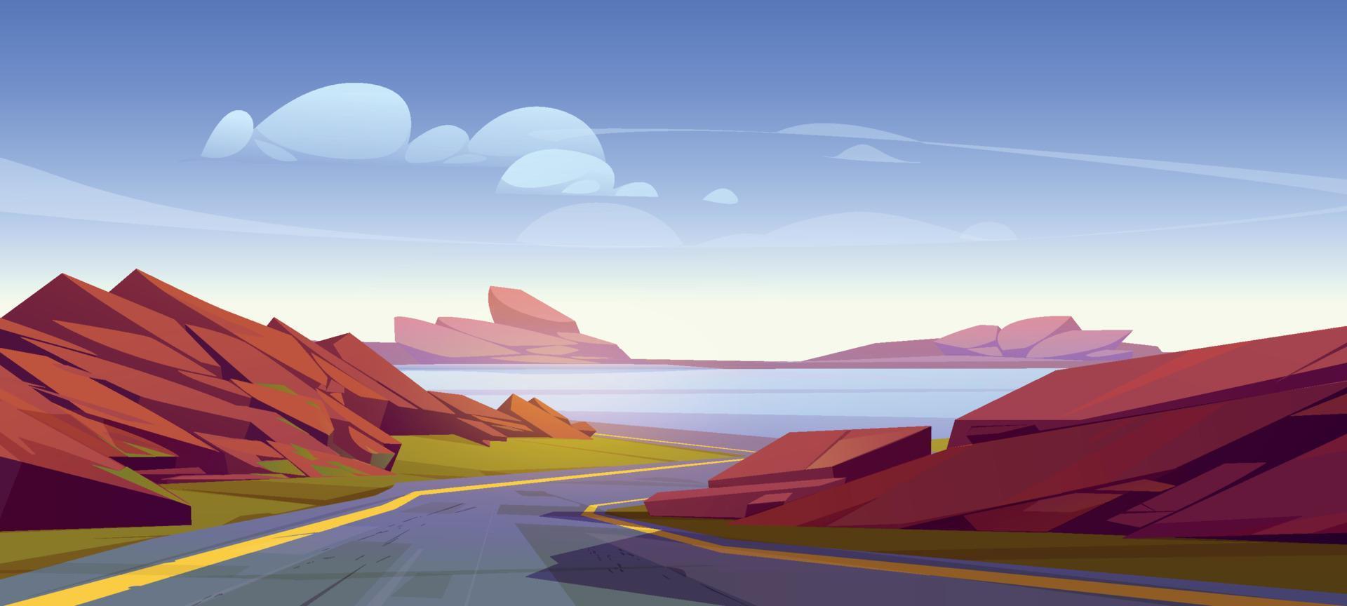 Mountain view road cartoon landscape background vector