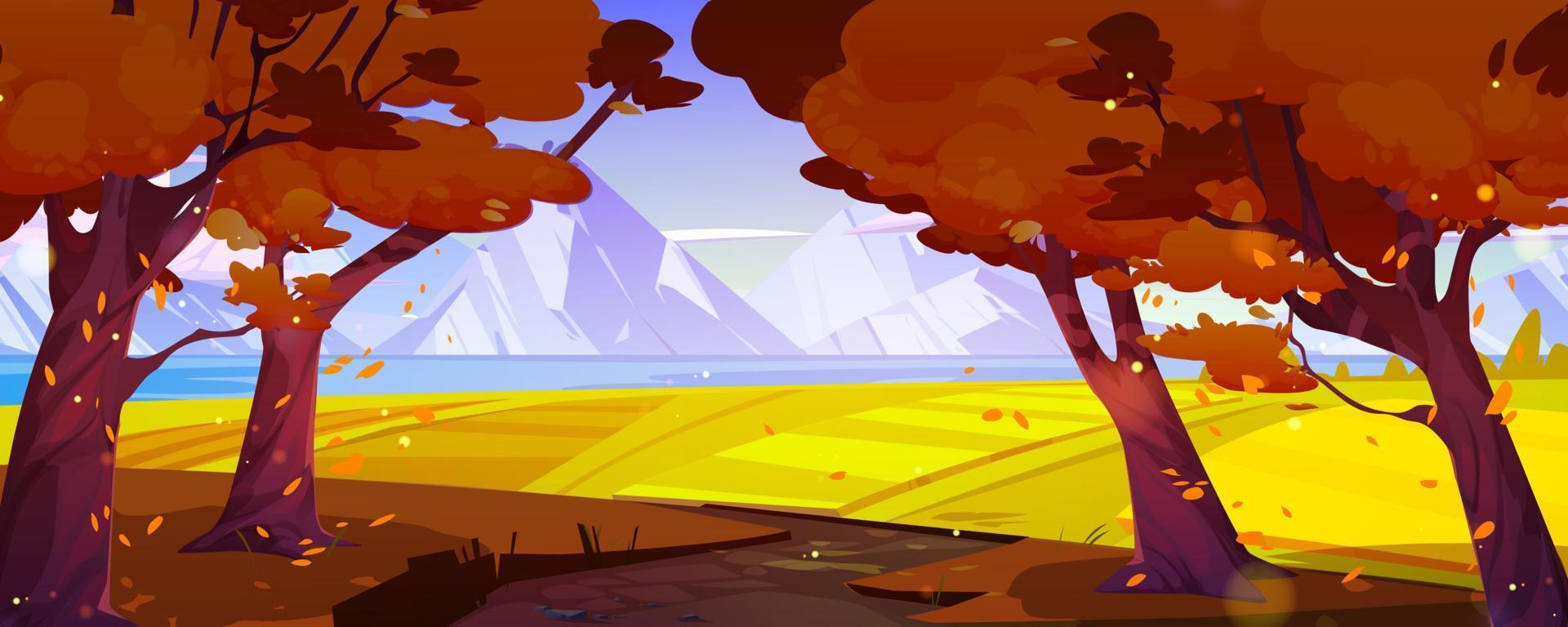 Mountain valley autumn landscape with sandy road vector