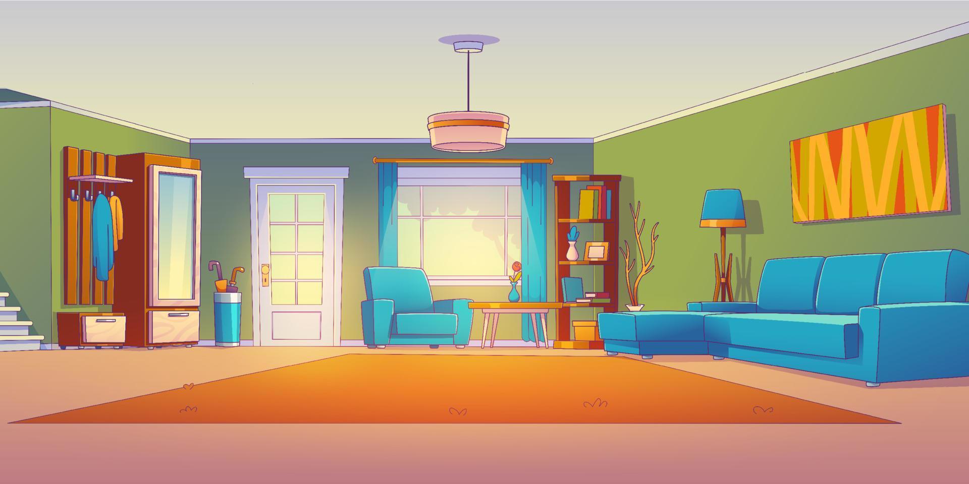 Living room vector cartoon home interior design.