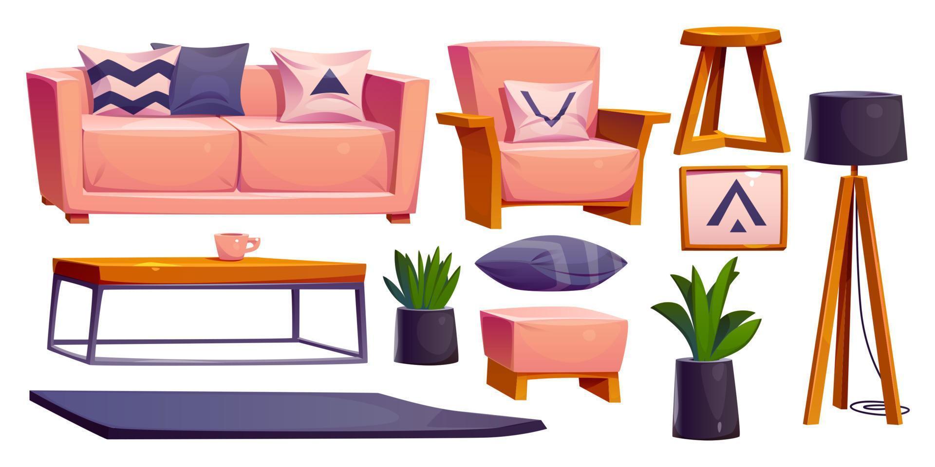 Cartoon scandinavian furniture for living room vector