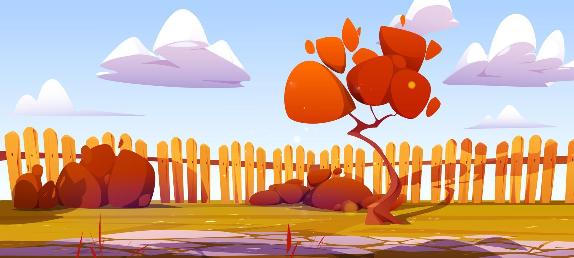 Autumn backyard garden with fence illustration vector