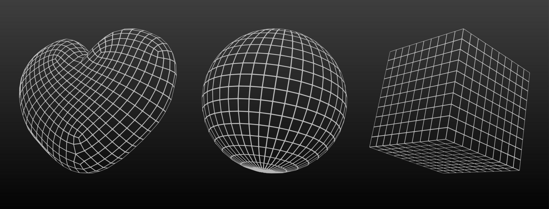 3d estructura metálica corazón forma, geométrico malla esfera vector