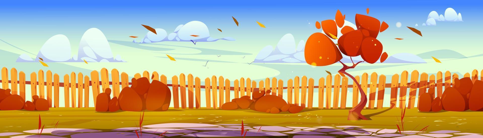 Autumn backyard garden with fence illustration vector
