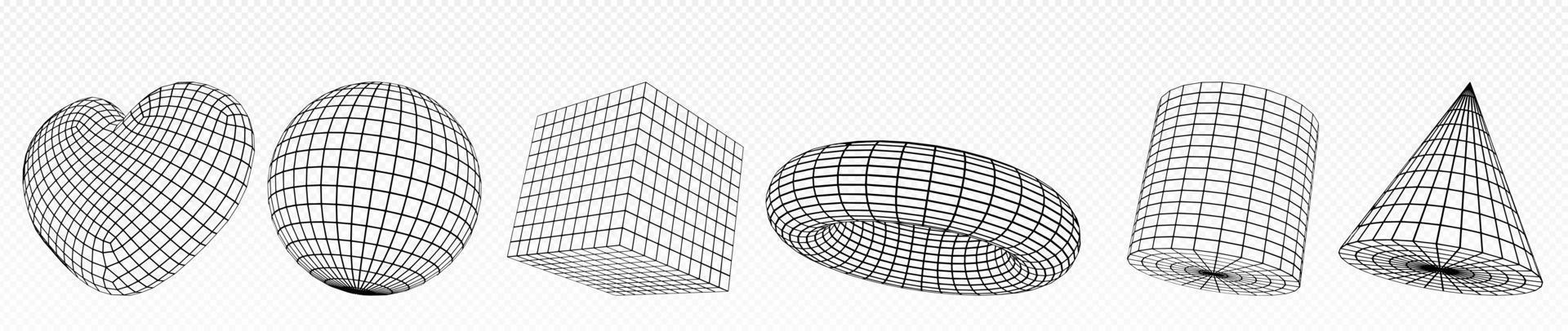 3D set of wireframe geometric figures vector