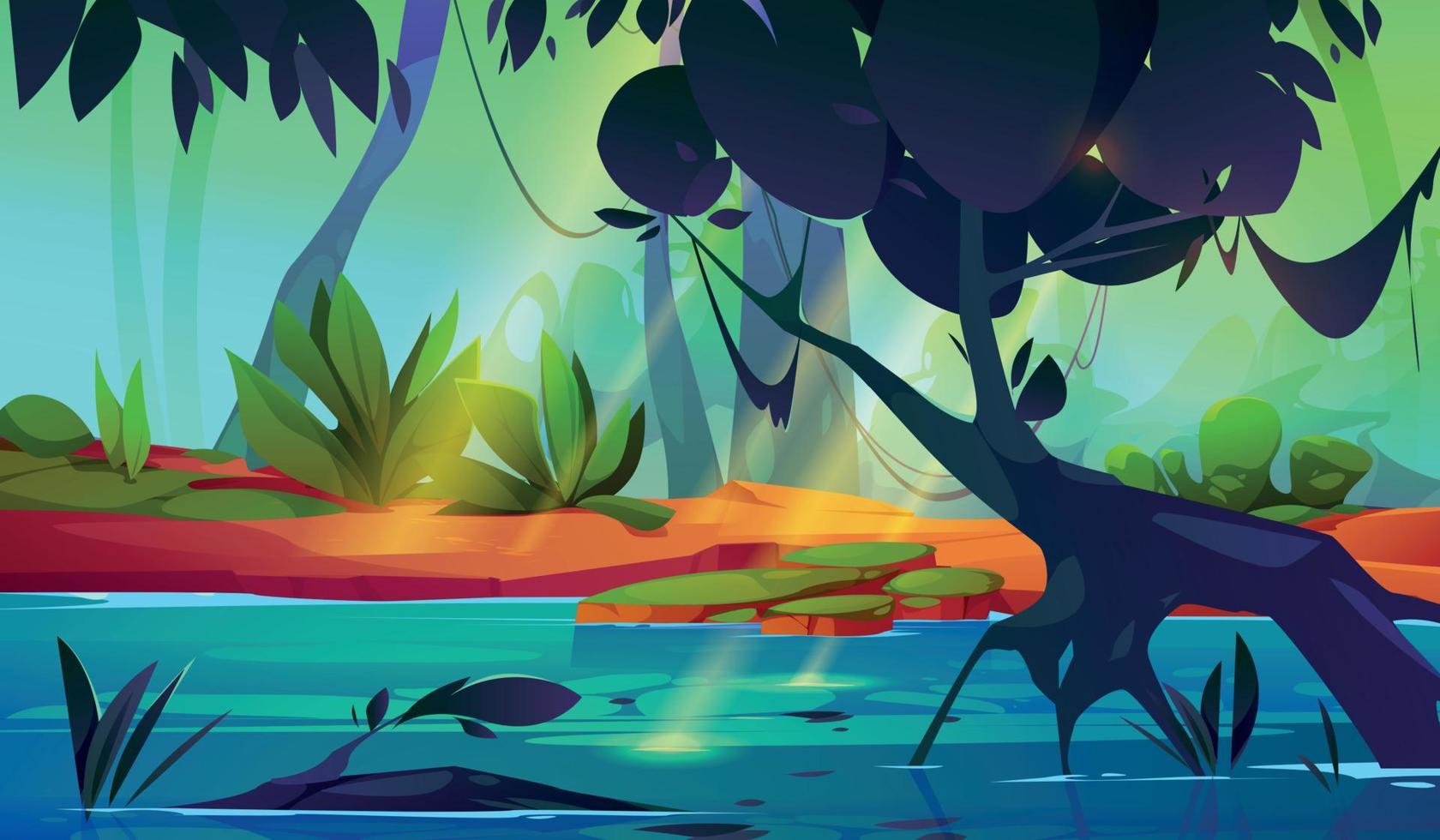 Tropical jungle forest with river nature landscape vector