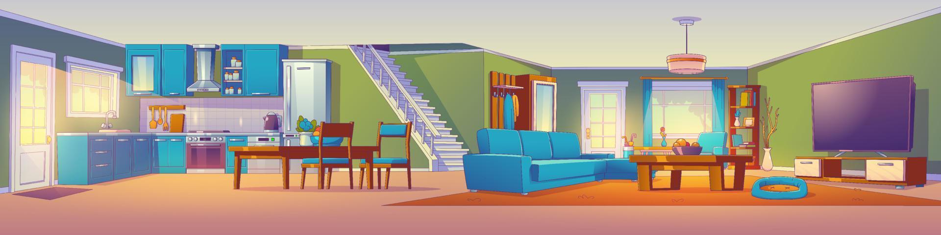 House interior with kitchen, living room, hall vector