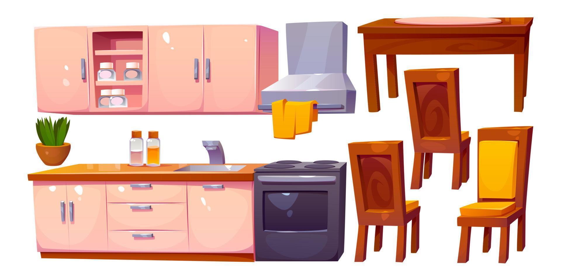 dibujos animados conjunto de cocina mueble aislado en blanco